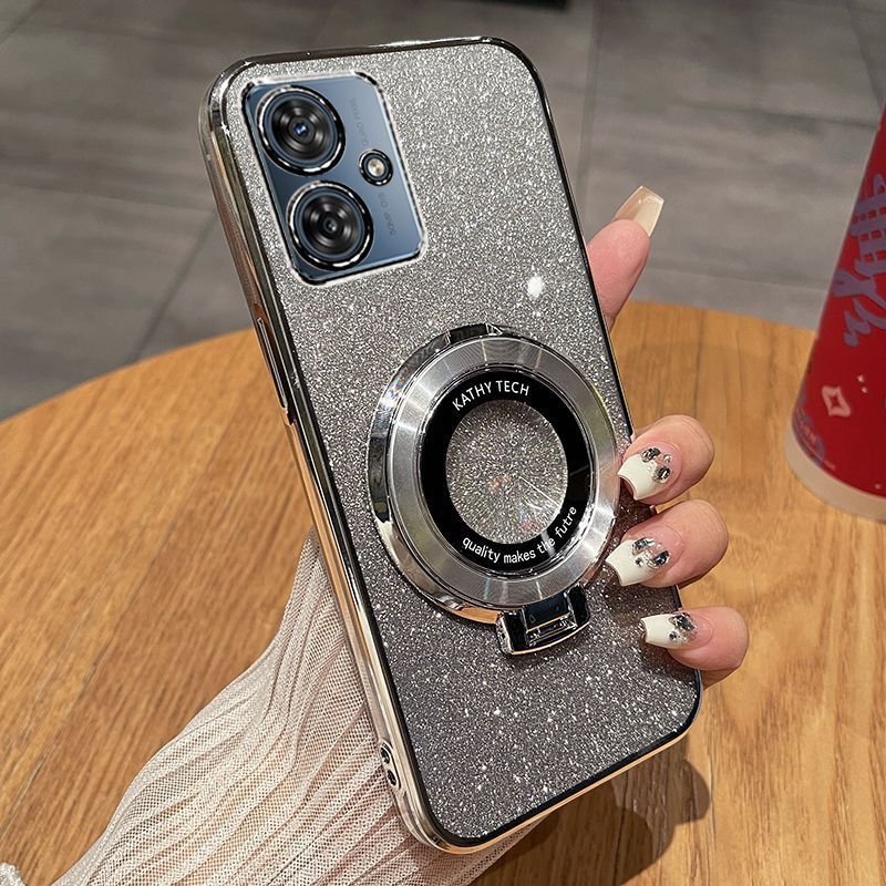 Luxury Transparent Glitter Powder Protective Cover For Motorola Moto G54 Magnetic Support Phone Case