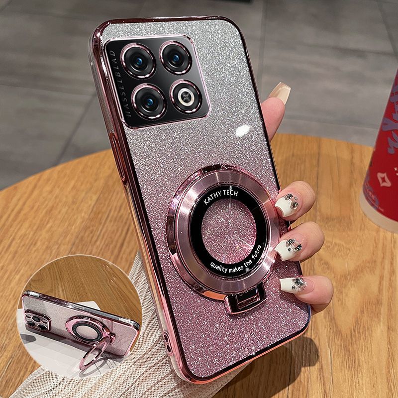 Luxury Transparent Glitter Powder Protective Cover For OnePlus 10 Pro Magnetic Support Phone Case