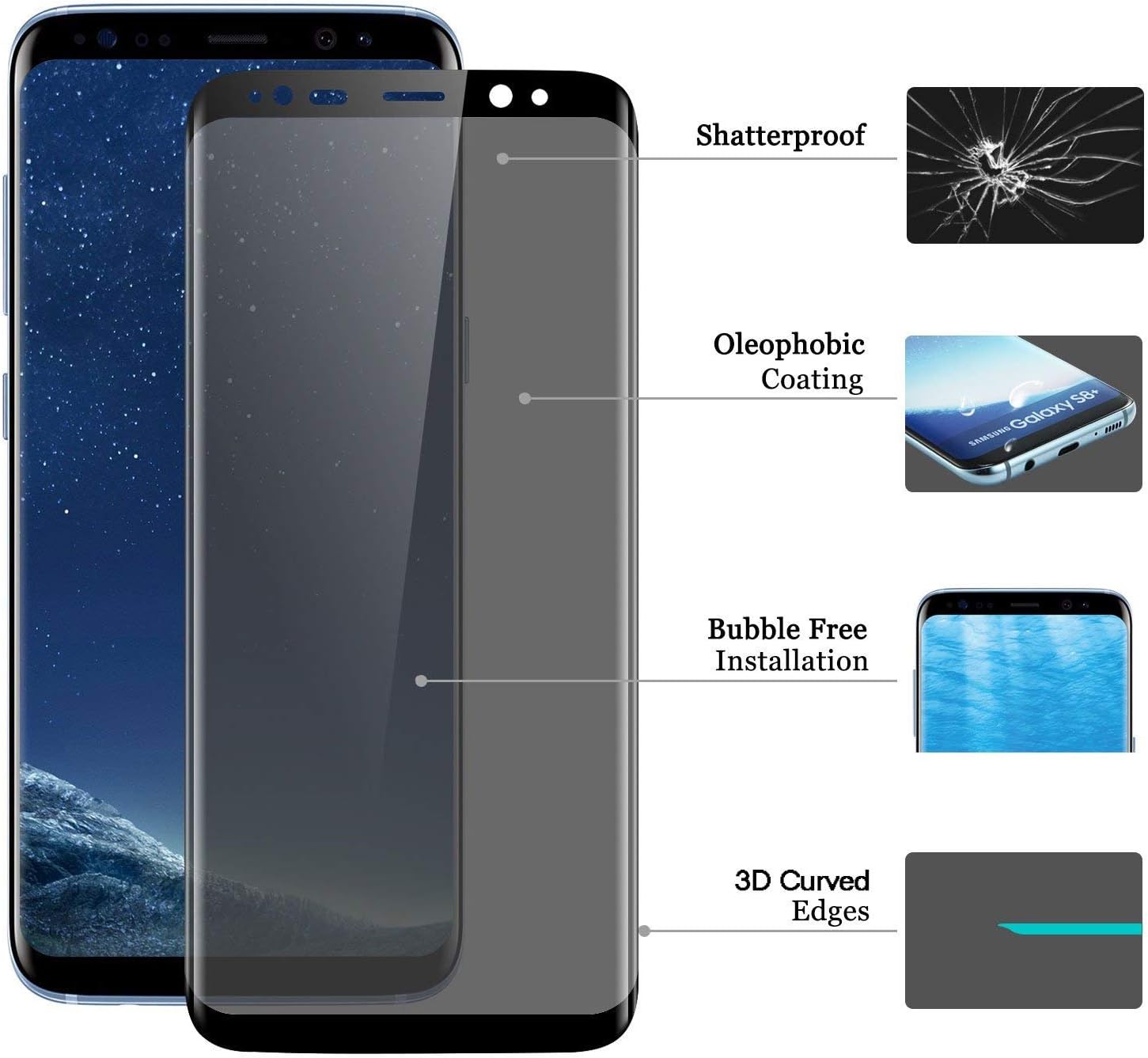 2 Pcs Galaxy S9 Plus Privacy Screen Protector, Anti Spy Case Friendly 9H Hardness Tempered Glass Screen Protector for Samsung Galaxy S9 Plus / S9+, [Anti-scratch] [No Bubble]