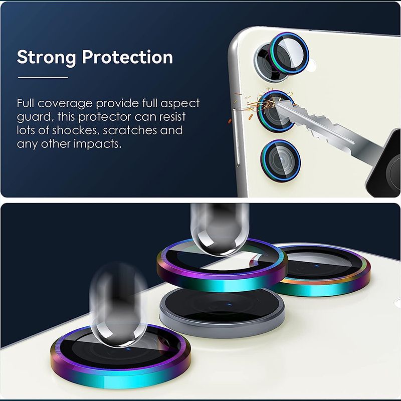 2 packs of - Camera Lens Protector for Samsung A15 A55 A25 A35 A05S S24 S23 Plus A16 A06 A54 A34,Scratch Resistant HD Clarity 9H Tempered Glass with Aluminium Edge,Single Lens Screen Protector
