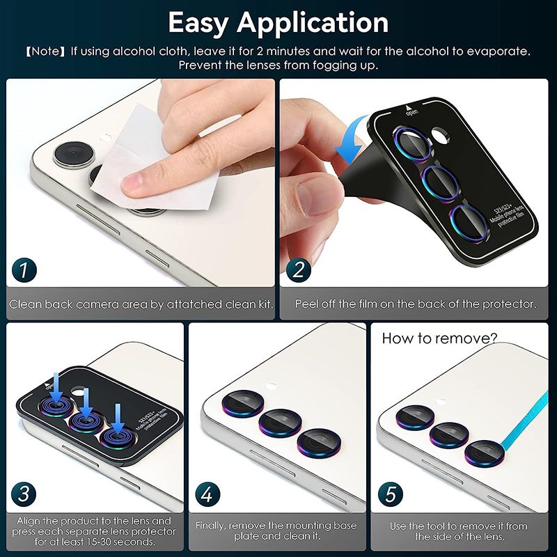 2 packs of - Camera Lens Protector for Samsung A15 A55 A25 A35 A05S S24 S23 Plus A16 A06 A54 A34,Scratch Resistant HD Clarity 9H Tempered Glass with Aluminium Edge,Single Lens Screen Protector
