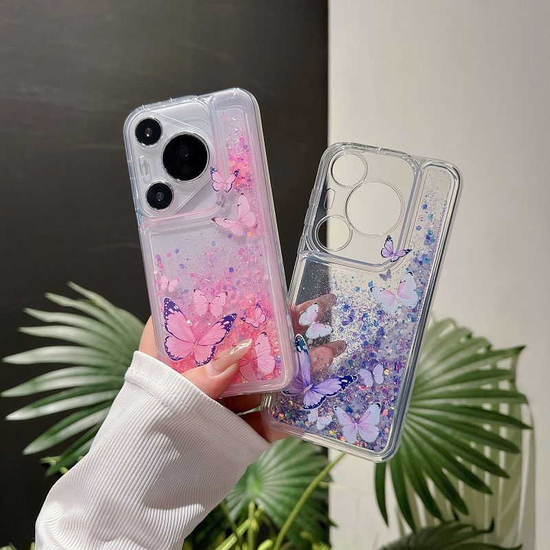 Phone Case for Huawei Pura 70 Pro P60 Pro P50 Pro P40 Pro Nova 12 Lite 11 Pro 10 Pro 10 SE Night Glow butterfly quicksand Soft Silicone Cover