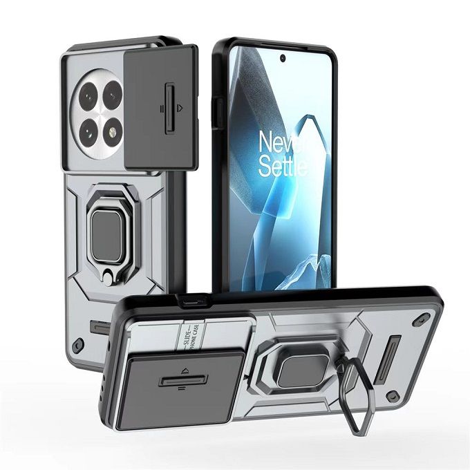 Luxury Slide Camera Lens Cover For OnePlus 13 5G Shockproof Bumper Cover vehicle-mounted Magnetic Kickstand Cover