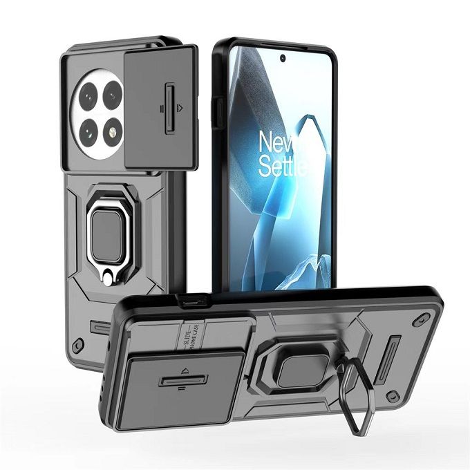 Luxury Slide Camera Lens Cover For OnePlus 13 5G Shockproof Bumper Cover vehicle-mounted Magnetic Kickstand Cover