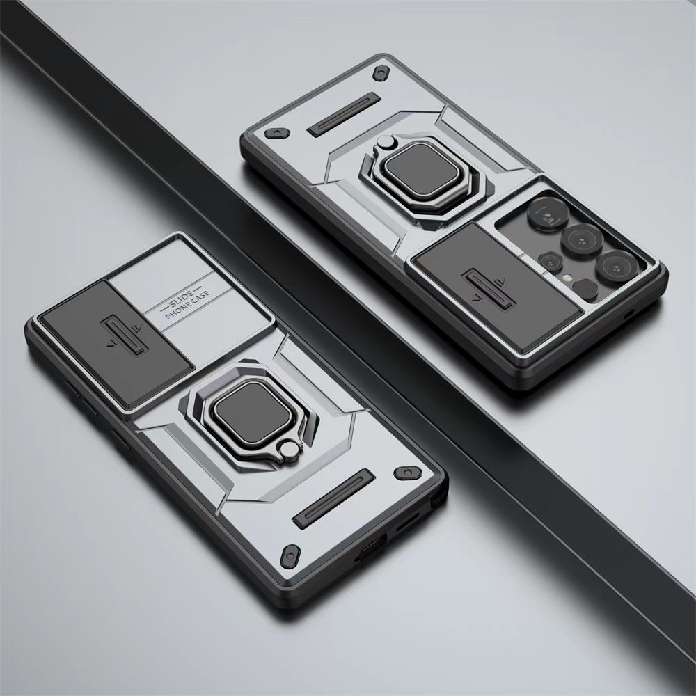 Luxury Slide Camera Lens Cover For Samsung Galaxy S25 Ultra Shockproof Bumper Cover vehicle-mounted Magnetic Kickstand Cover