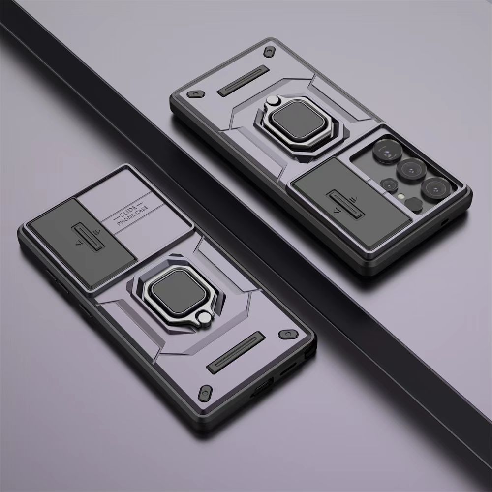 Luxury Slide Camera Lens Cover For Samsung Galaxy S25 Ultra Shockproof Bumper Cover vehicle-mounted Magnetic Kickstand Cover