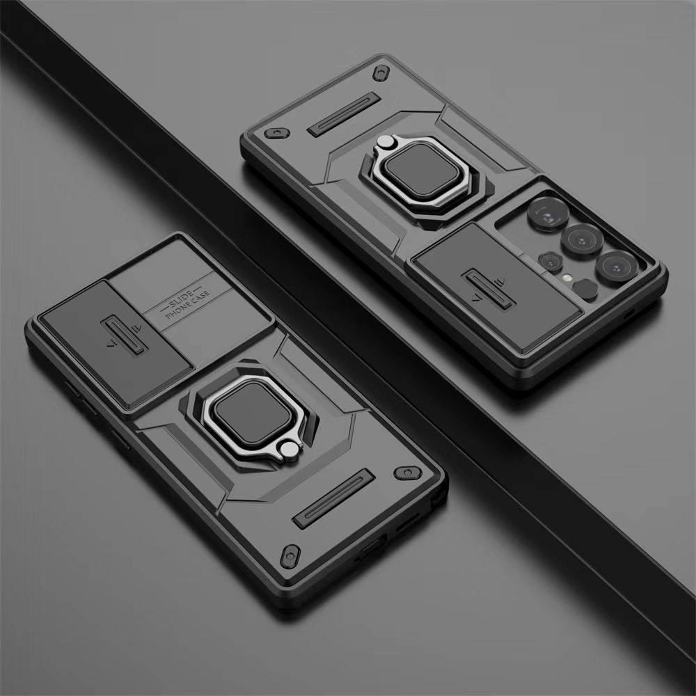 Luxury Slide Camera Lens Cover For Samsung Galaxy S25 Ultra Shockproof Bumper Cover vehicle-mounted Magnetic Kickstand Cover