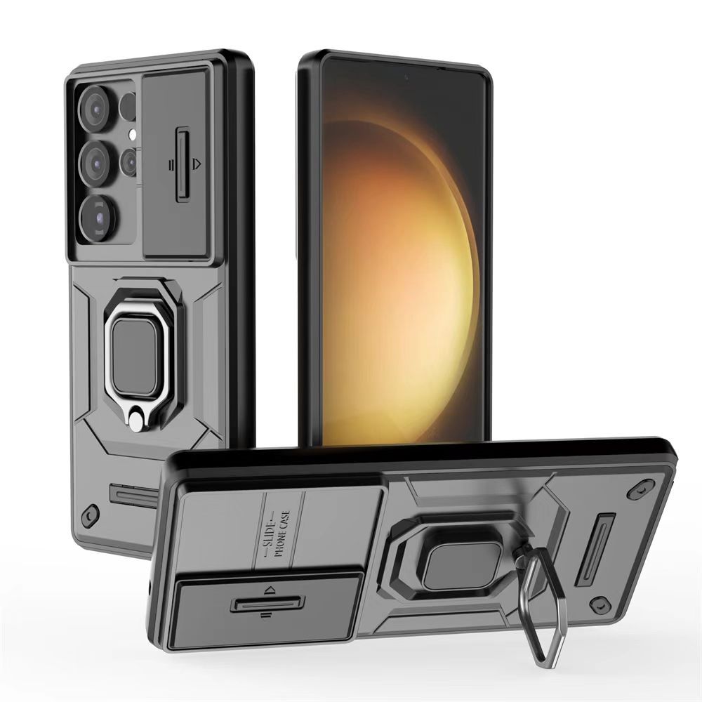 Luxury Slide Camera Lens Cover For Samsung Galaxy S25 Ultra Shockproof Bumper Cover vehicle-mounted Magnetic Kickstand Cover