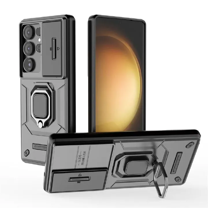 Luxury Slide Camera Lens Cover For Samsung Galaxy S25 Ultra Shockproof Bumper Cover vehicle-mounted Magnetic Kickstand Cover