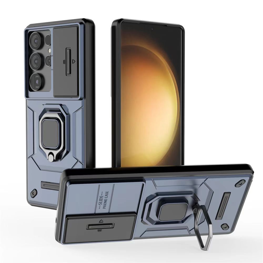 Luxury Slide Camera Lens Cover For Samsung Galaxy S25 Ultra Shockproof Bumper Cover vehicle-mounted Magnetic Kickstand Cover