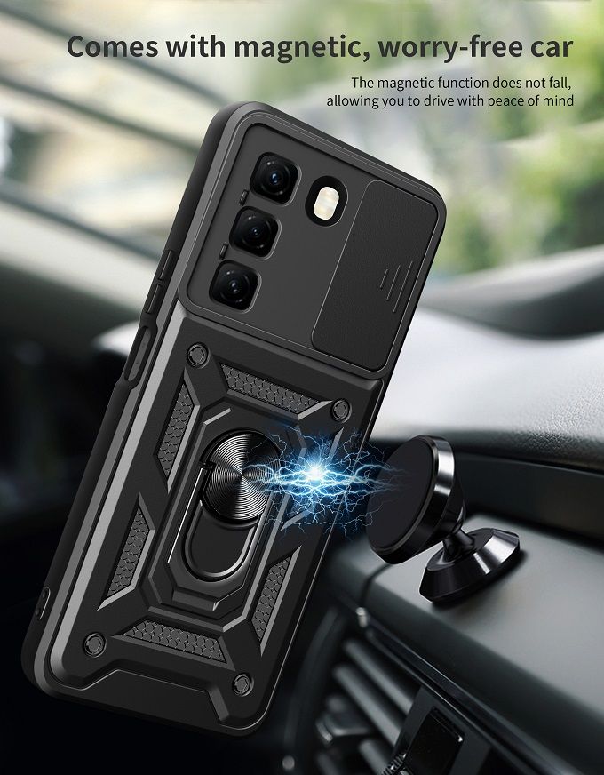 Luxury Slide Camera Lens Case For Infinix Hot 50 Pro Plus 50 Pro 50 vehicle-mounted Magnetic Kickstand Bumper Cover