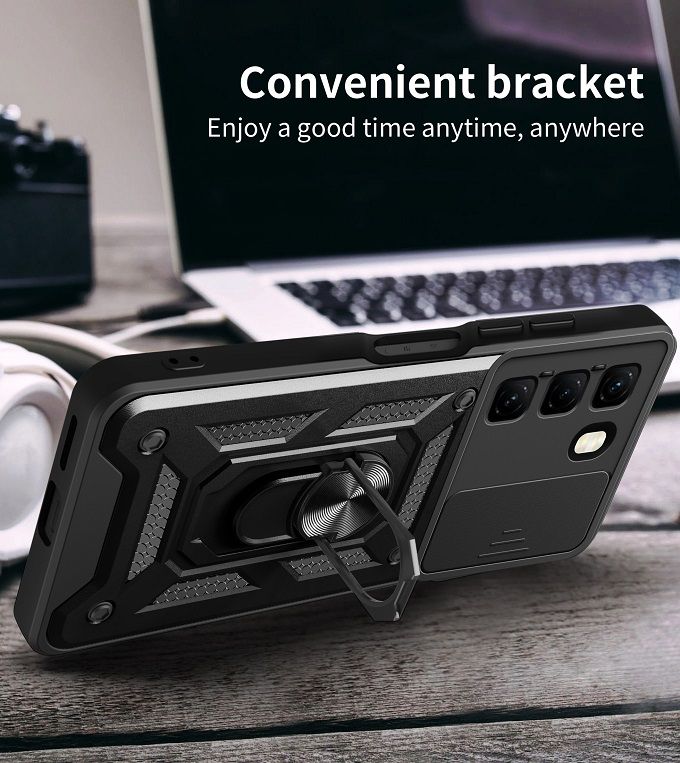 Luxury Slide Camera Lens Case For Infinix Hot 50 Pro Plus 50 Pro 50 vehicle-mounted Magnetic Kickstand Bumper Cover