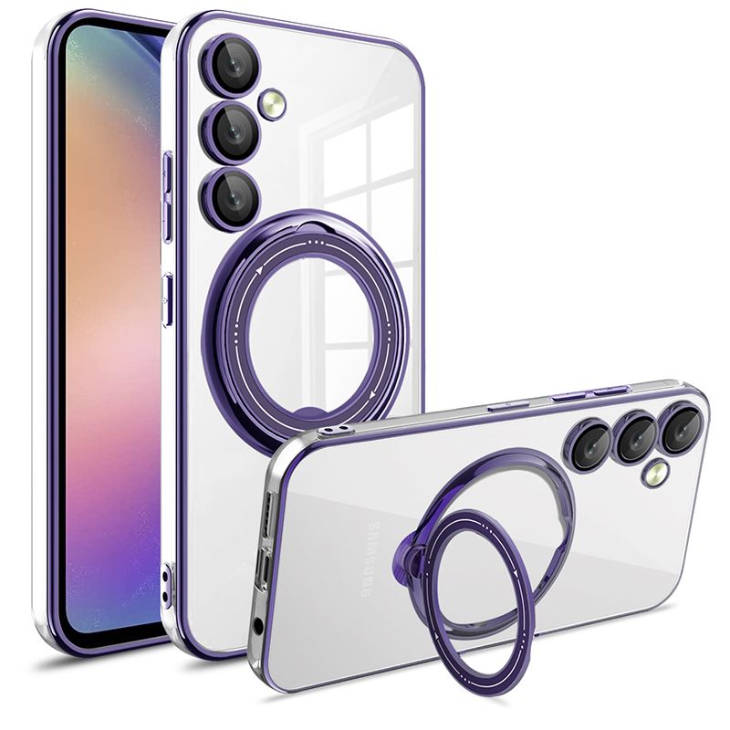 Phone Case for Samsung Galaxy A16 A06 A55 A35 A25 A15 A05S Transparent Plating TPU Slim Shockproof Case with 360° Rotatable Stand