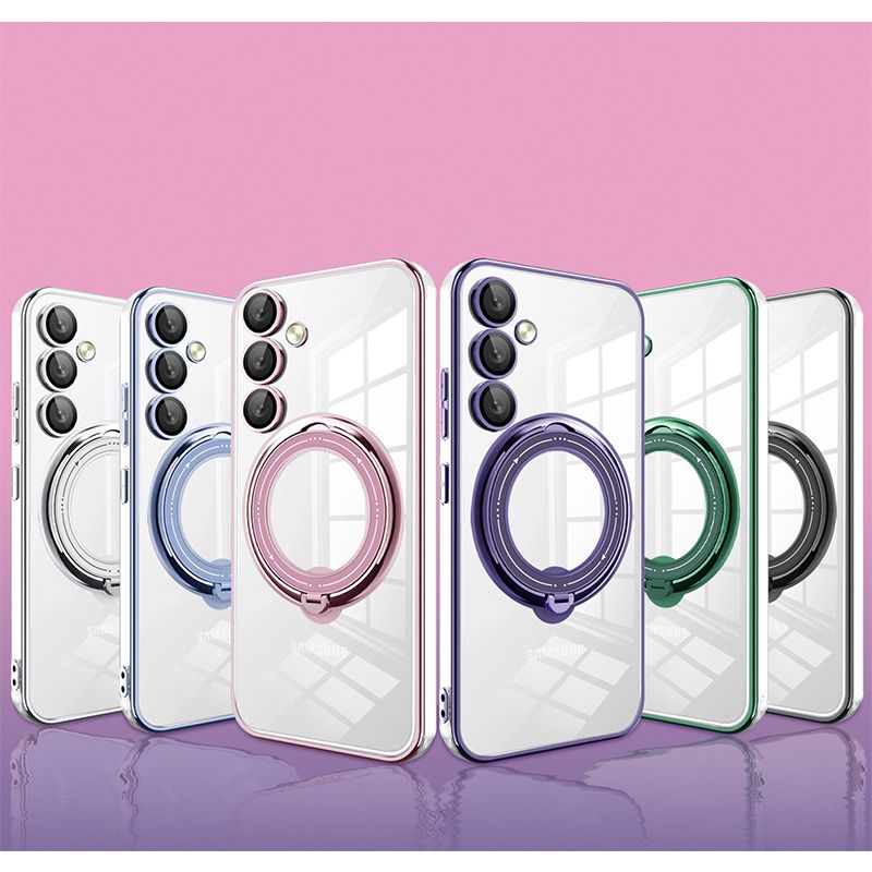 Phone Case for Samsung Galaxy A16 A06 A55 A35 A25 A15 A05S Transparent Plating TPU Slim Shockproof Case with 360° Rotatable Stand