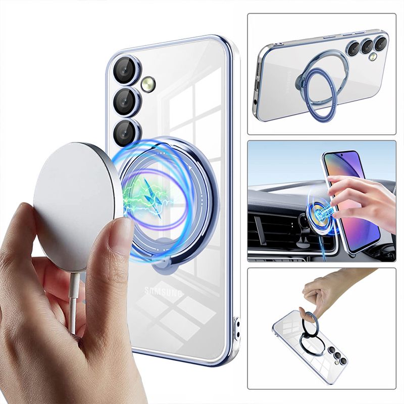 Phone Case for Samsung Galaxy A16 A06 A55 A35 A25 A15 A05S Transparent Plating TPU Slim Shockproof Case with 360° Rotatable Stand