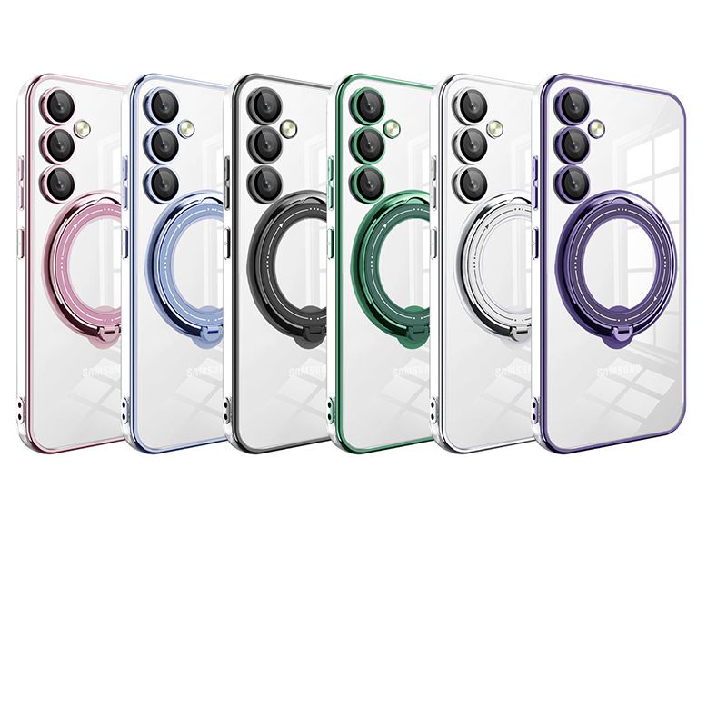 Phone Case for Samsung Galaxy A16 A06 A55 A35 A25 A15 A05S Transparent Plating TPU Slim Shockproof Case with 360° Rotatable Stand