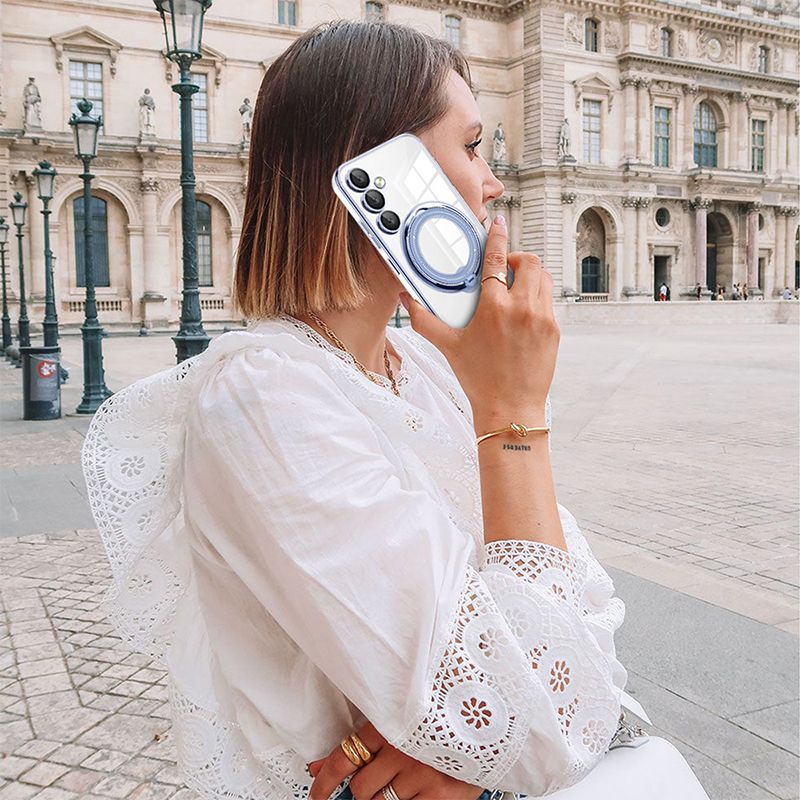 Phone Case for Samsung Galaxy A16 A06 A55 A35 A25 A15 A05S Transparent Plating TPU Slim Shockproof Case with 360° Rotatable Stand