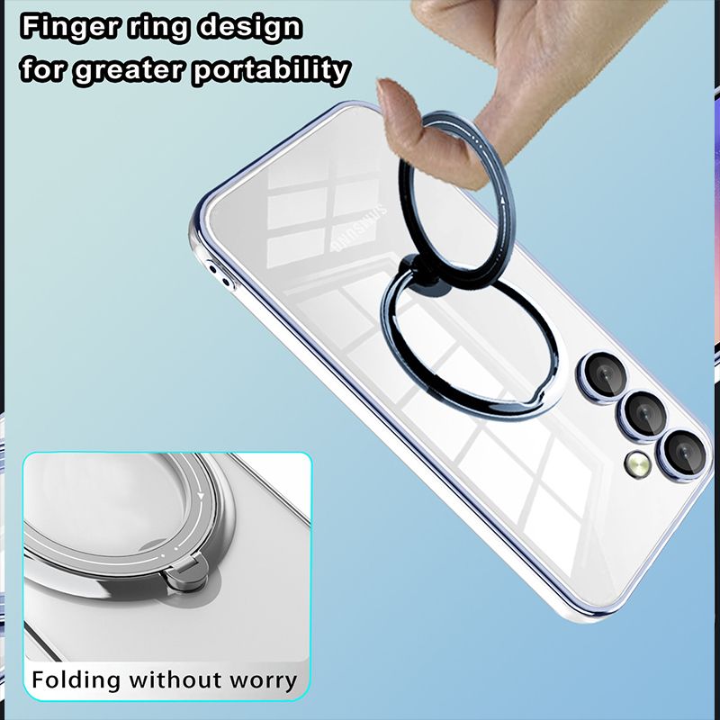 Phone Case for Samsung Galaxy A16 A06 A55 A35 A25 A15 A05S Transparent Plating TPU Slim Shockproof Case with 360° Rotatable Stand