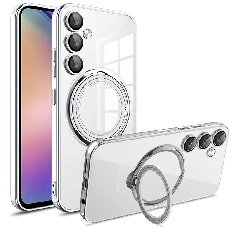 Phone Case for Samsung Galaxy A16 A06 A55 A35 A25 A15 A05S Transparent Plating TPU Slim Shockproof Case with 360° Rotatable Stand
