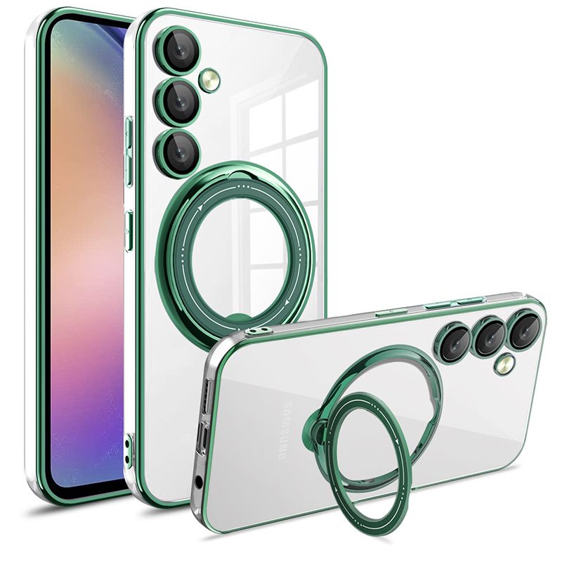 Phone Case for Samsung Galaxy A16 A06 A55 A35 A25 A15 A05S Transparent Plating TPU Slim Shockproof Case with 360° Rotatable Stand