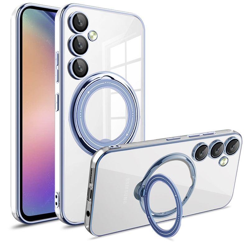 Phone Case for Samsung Galaxy A16 A06 A55 A35 A25 A15 A05S Transparent Plating TPU Slim Shockproof Case with 360° Rotatable Stand