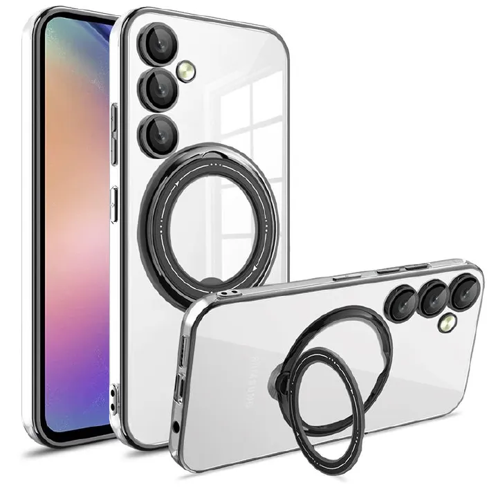 Phone Case for Samsung Galaxy A16 A06 A55 A35 A25 A15 A05S Transparent Plating TPU Slim Shockproof Case with 360° Rotatable Stand