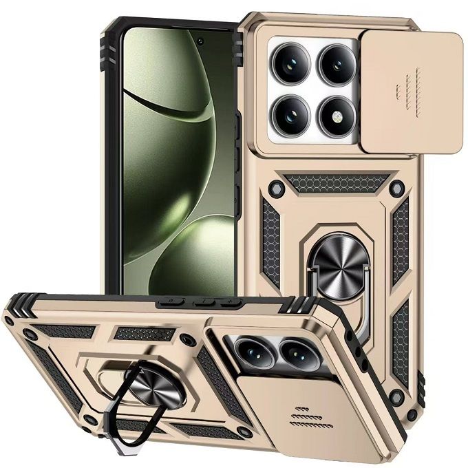 Luxury Slide Camera Lens Case For Xiaomi 14T/ Mi 14T Pro vehicle-mounted Magnetic Kickstand Bumper Cover