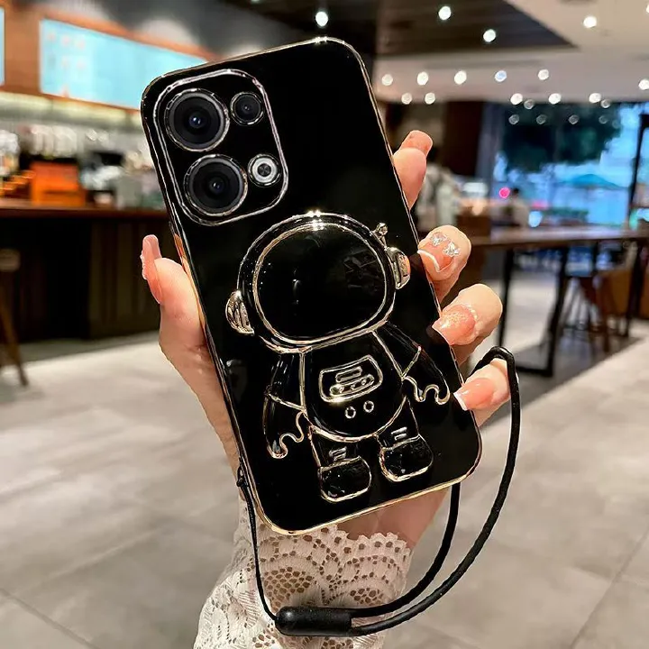 Phone Case for OPPO Reno 13 Pro 13F 12 Pro 12F 11 Pro 11F 10 Pro 9 Pro 8 Pro 8T 7 Pro 6 Pro 5 Pro 4 Pro 3 Pro 2 Z 2Z 2F Electroplated Astronaut Bracket Anti-Drop Protective Case