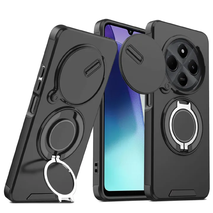 New - Luxury Slide Camera Lens Case For Xiaomi Redmi 14C,Redmi A4,Poco C75 X6 X7 Pro Car Mounted Magnetic Kickstand Shockproof Cover