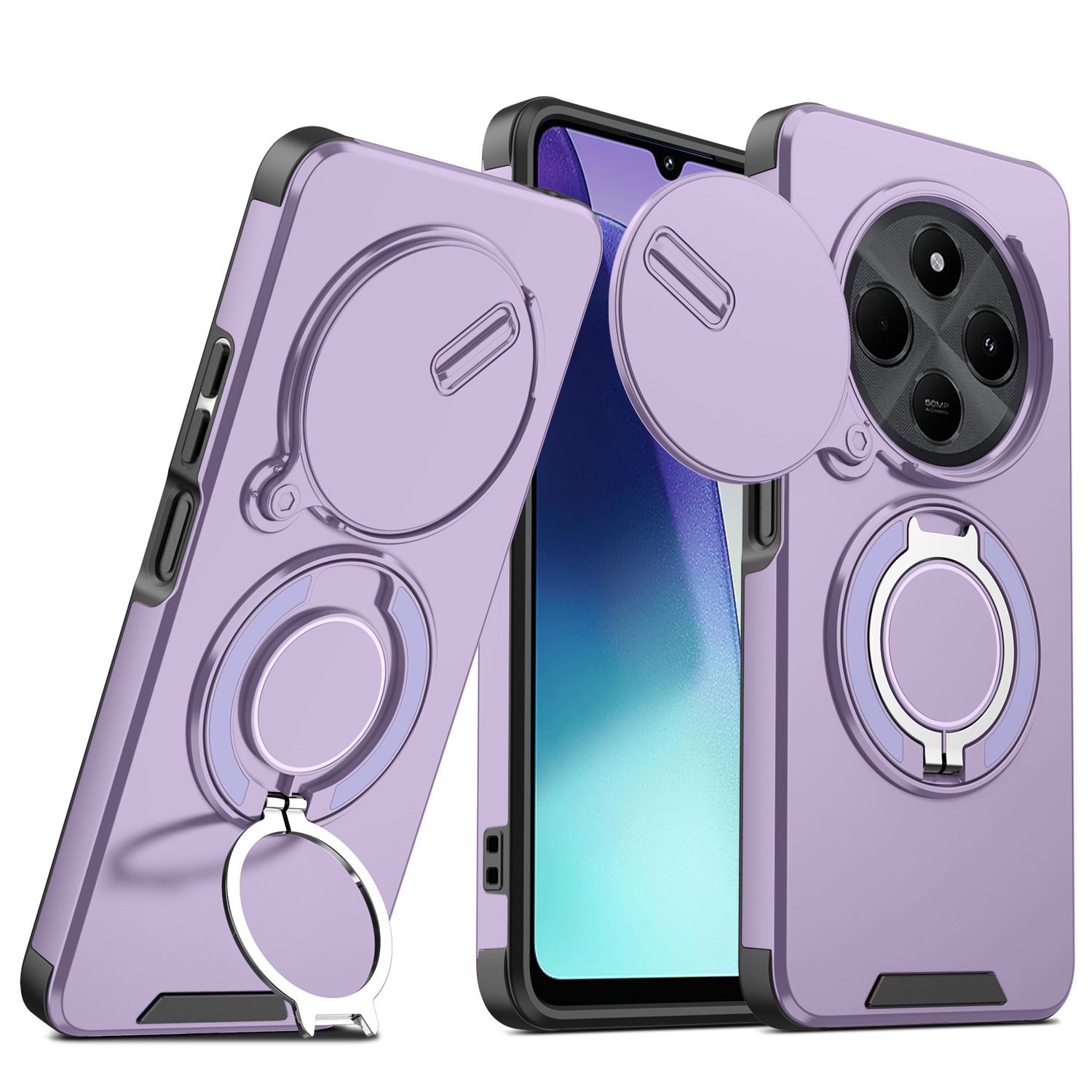 New - Luxury Slide Camera Lens Case For Xiaomi Redmi 14C,Redmi A4,Poco C75 X6 X7 Pro Car Mounted Magnetic Kickstand Shockproof Cover