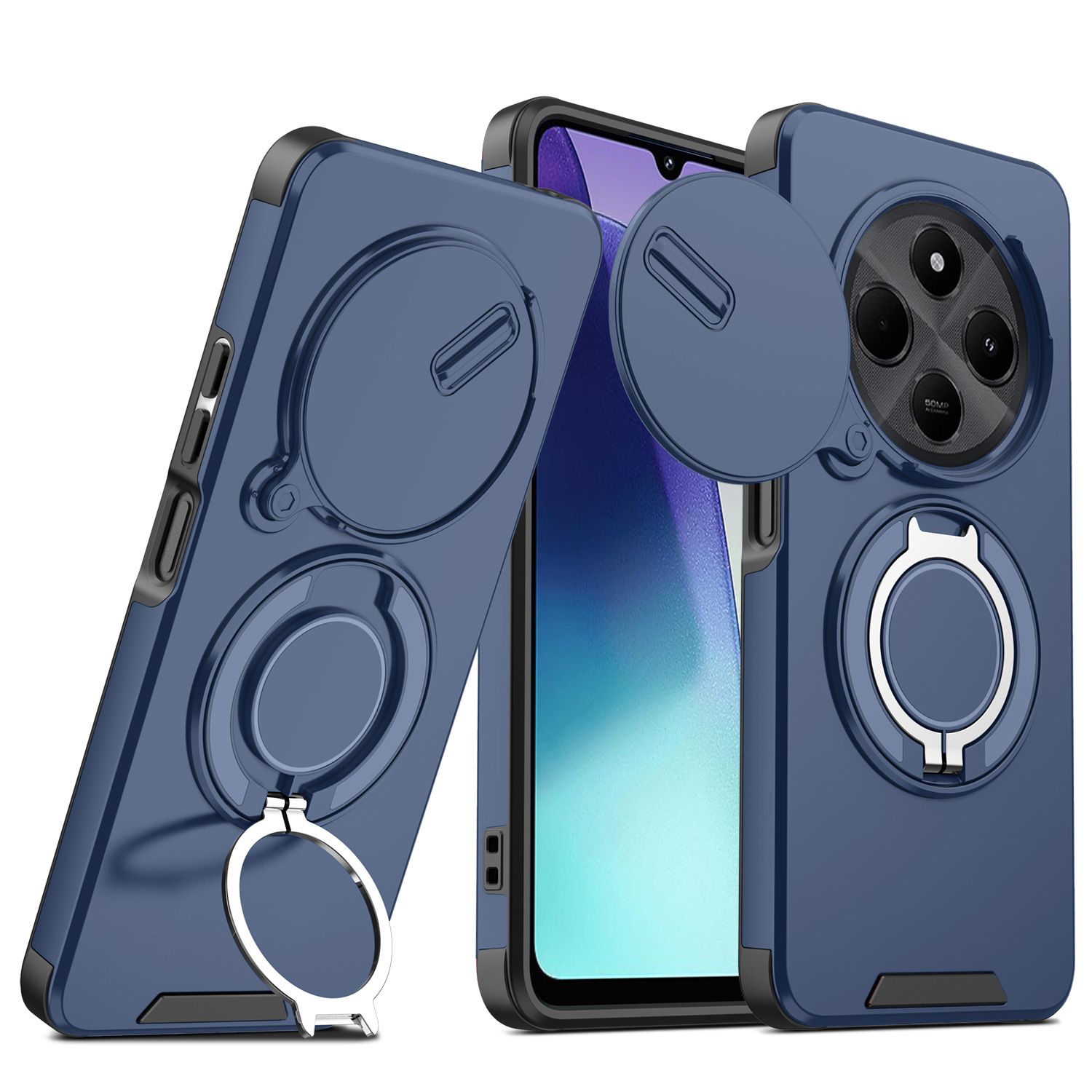 New - Luxury Slide Camera Lens Case For Xiaomi Redmi 14C,Redmi A4,Poco C75 X6 X7 Pro Car Mounted Magnetic Kickstand Shockproof Cover