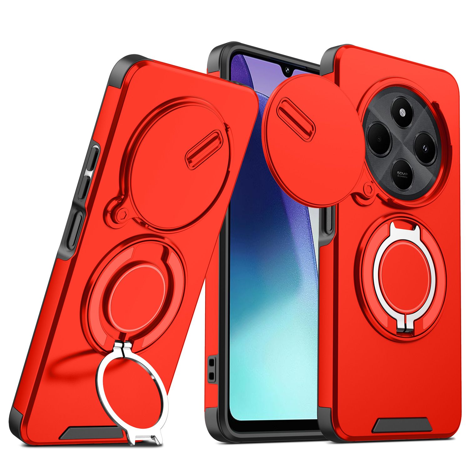 New - Luxury Slide Camera Lens Case For Xiaomi Redmi 14C,Redmi A4,Poco C75 X6 X7 Pro Car Mounted Magnetic Kickstand Shockproof Cover