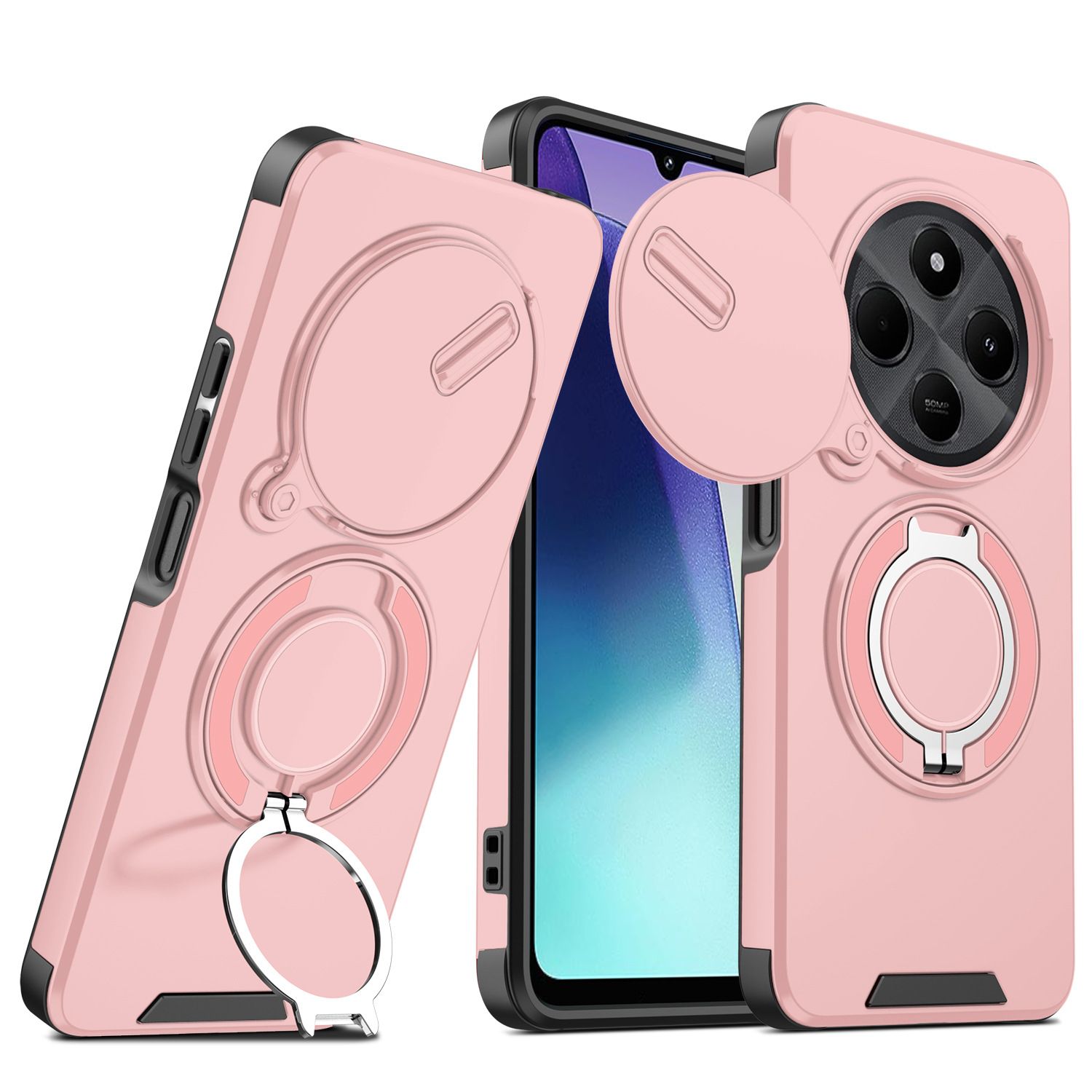 New - Luxury Slide Camera Lens Case For Xiaomi Redmi 14C,Redmi A4,Poco C75 X6 X7 Pro Car Mounted Magnetic Kickstand Shockproof Cover