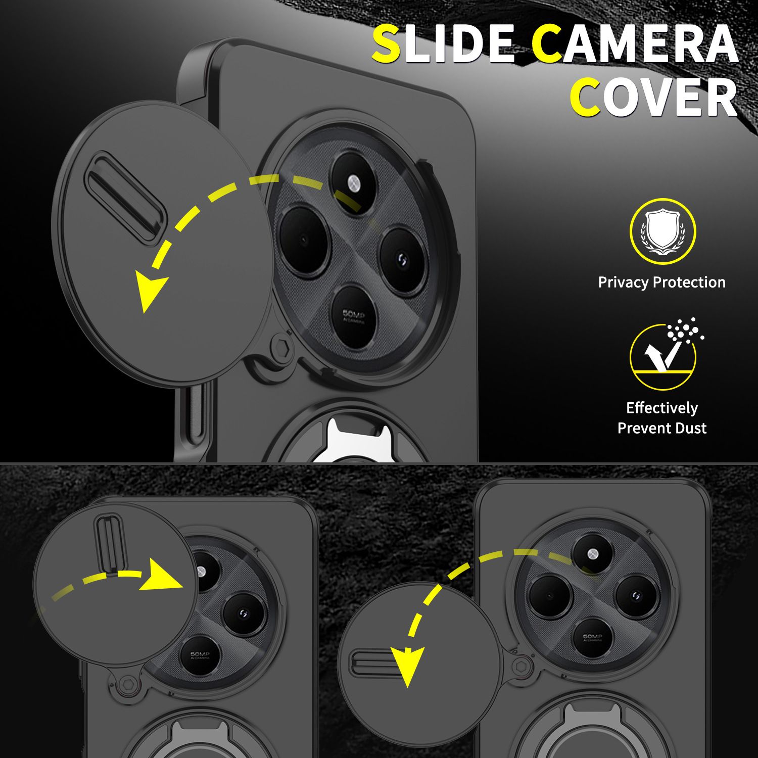 New - Luxury Slide Camera Lens Case For Xiaomi Redmi 14C,Redmi A4,Poco C75 X6 X7 Pro Car Mounted Magnetic Kickstand Shockproof Cover