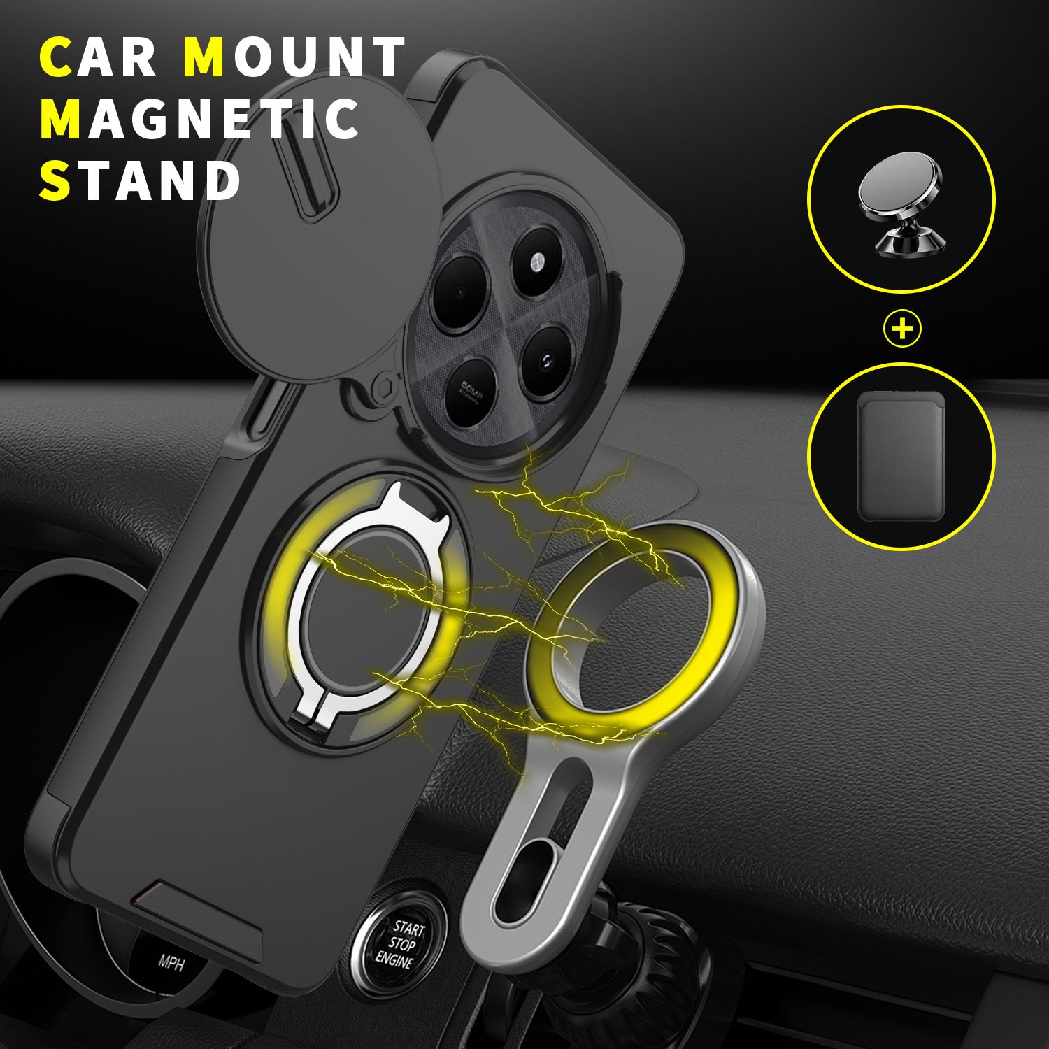 New - Luxury Slide Camera Lens Case For Xiaomi Redmi 14C,Redmi A4,Poco C75 X6 X7 Pro Car Mounted Magnetic Kickstand Shockproof Cover