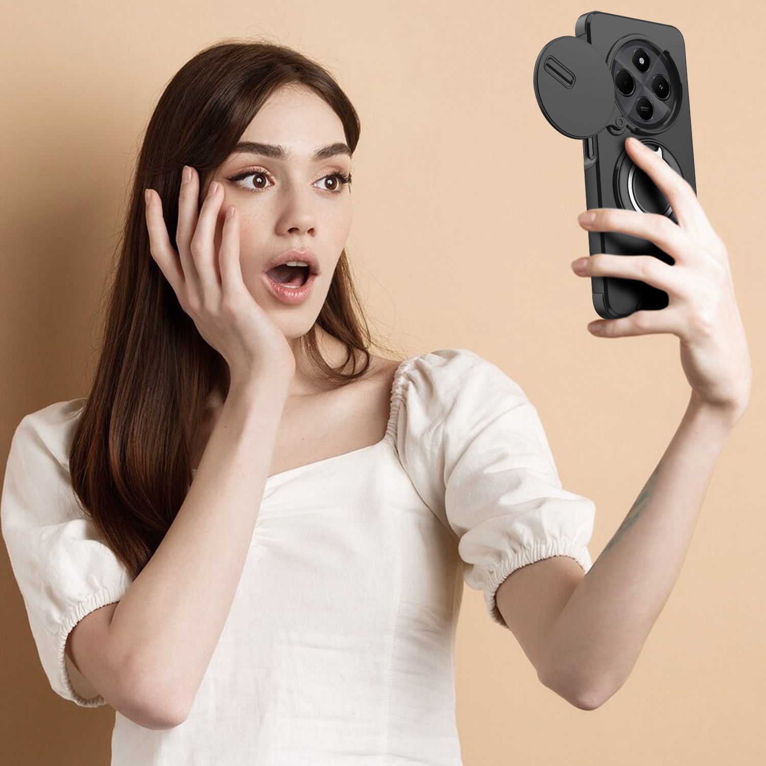 New - Luxury Slide Camera Lens Case For Xiaomi Redmi 14C,Redmi A4,Poco C75 X6 X7 Pro Car Mounted Magnetic Kickstand Shockproof Cover