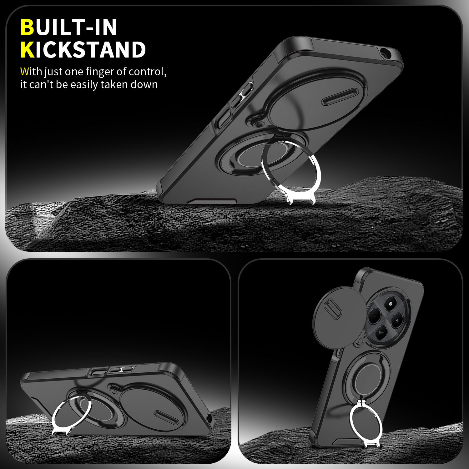 New - Luxury Slide Camera Lens Case For Xiaomi Redmi 14C,Redmi A4,Poco C75 X6 X7 Pro Car Mounted Magnetic Kickstand Shockproof Cover