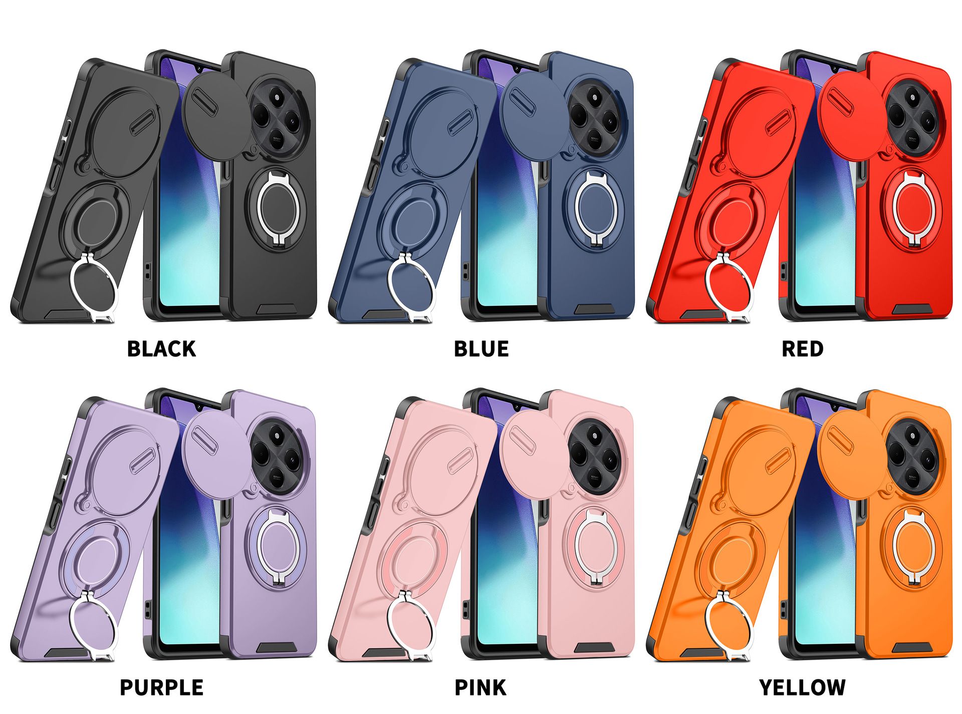 New - Luxury Slide Camera Lens Case For Xiaomi Redmi 14C,Redmi A4,Poco C75 X6 X7 Pro Car Mounted Magnetic Kickstand Shockproof Cover