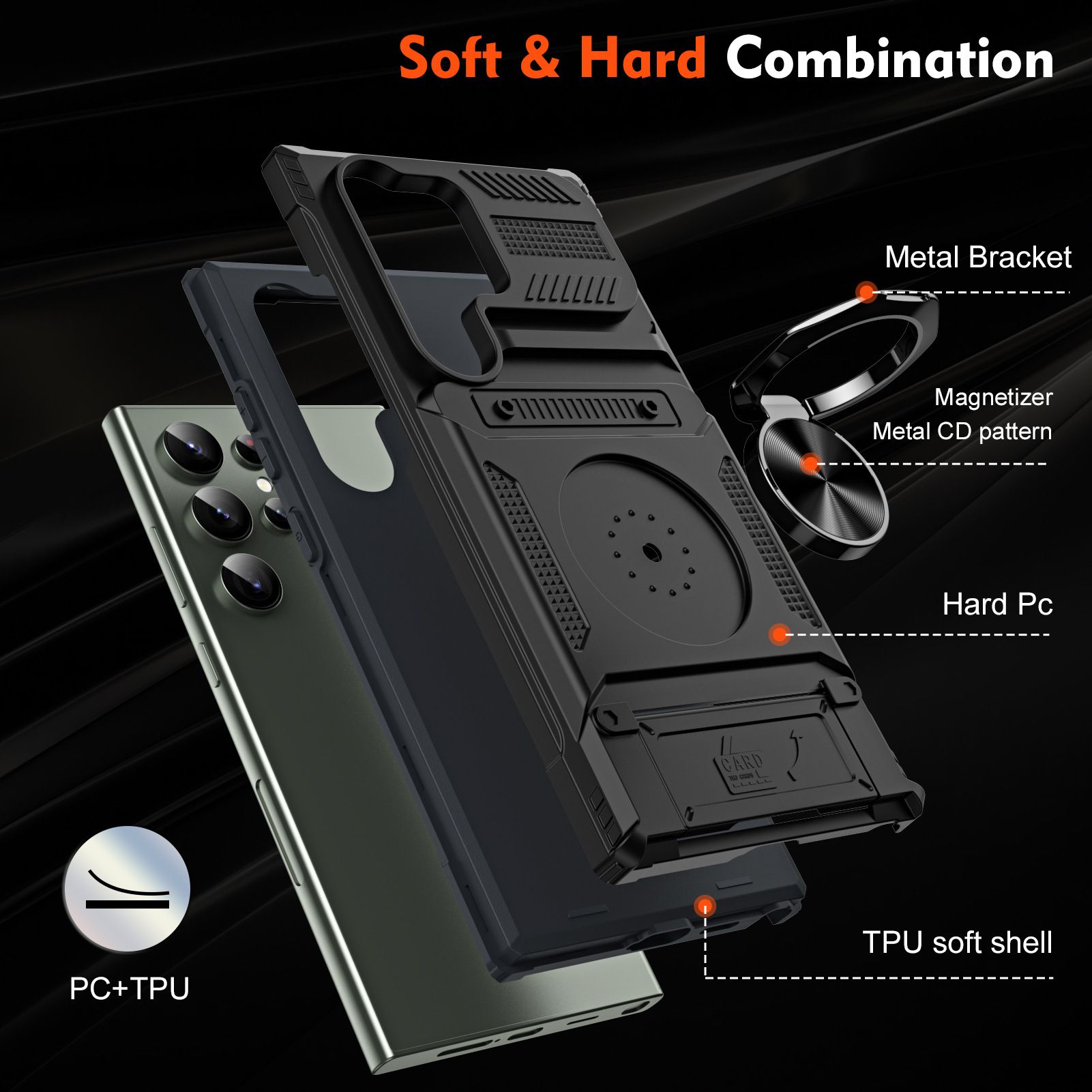 Phone Case for Samsung S24 S23 Ultra S23 FE A55 A35 A25 A15 A14 Anti Drop Shockproof Hard Armour Protective Cover With Ring Holder