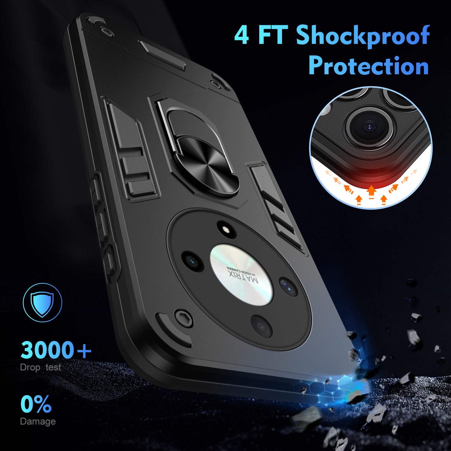 Phone Case for Honor X9B X9A X8B X8A 4G/5G X7B X7A X6B X6A Honor 200 Lite [Drop-Protection] Case with Ring Holder Stand Magnetic Cover