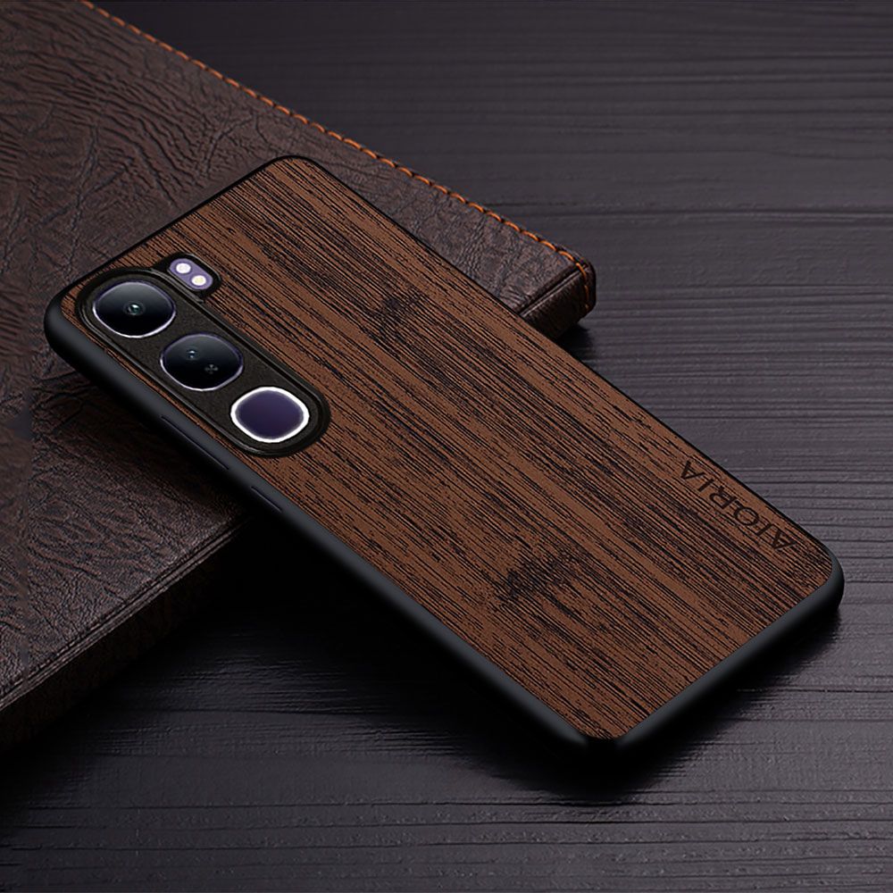Made Of Bamboo Leather Phone Case for Vivo V40 Lite Soft TPU Around The Edge Hard PC At The Back 3in1 material