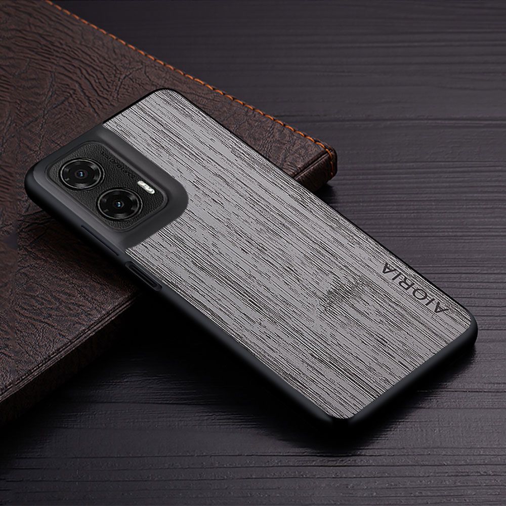 Made Of Bamboo Leather Phone Case for Motorola Moto G35 Soft TPU Around The Edge Hard PC At The Back 3in1 material