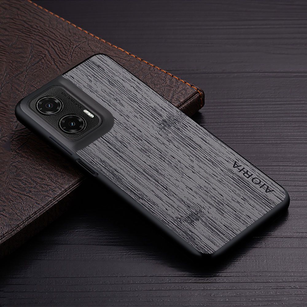 Made Of Bamboo Leather Phone Case for Motorola Moto G35 Soft TPU Around The Edge Hard PC At The Back 3in1 material