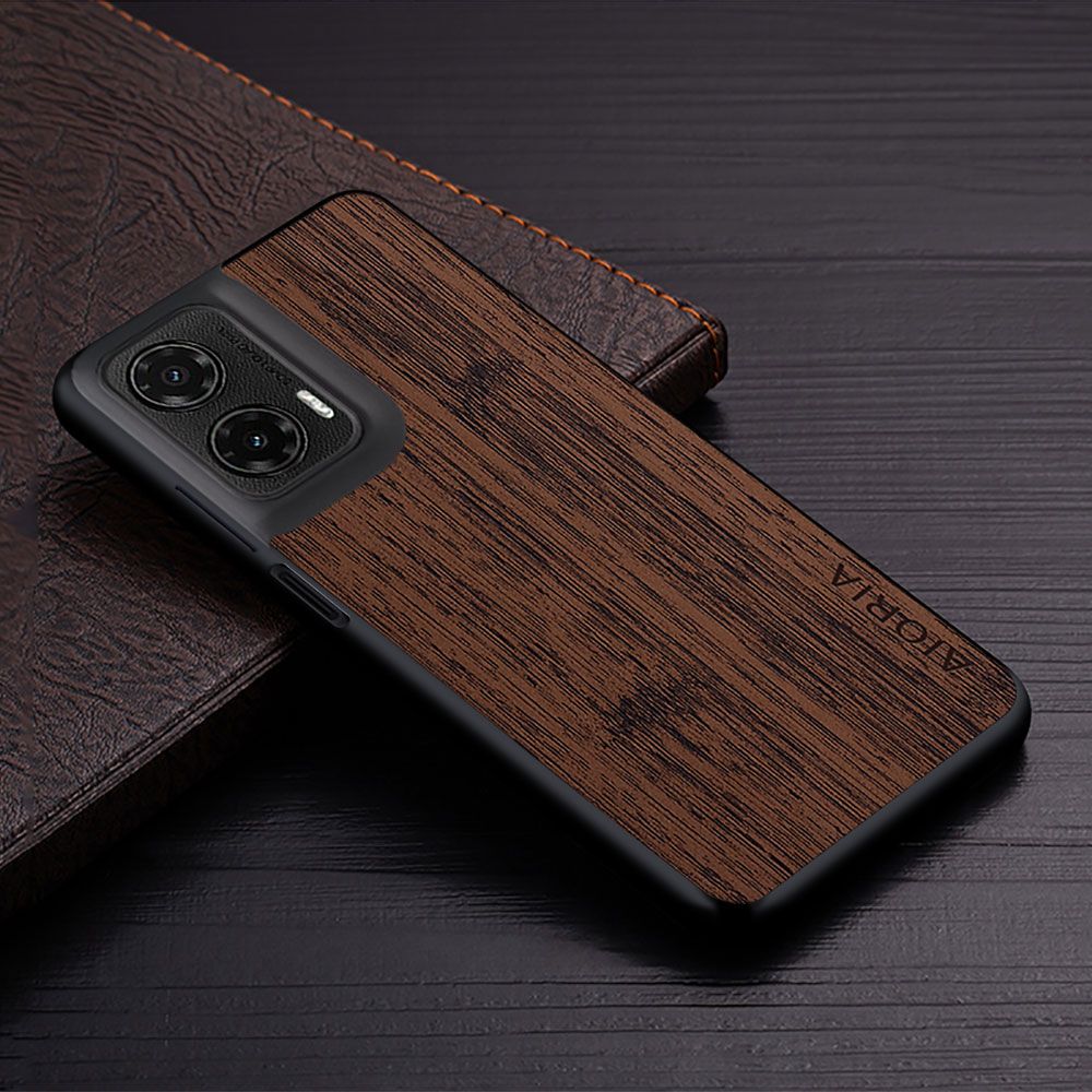 Made Of Bamboo Leather Phone Case for Motorola Moto G35 Soft TPU Around The Edge Hard PC At The Back 3in1 material