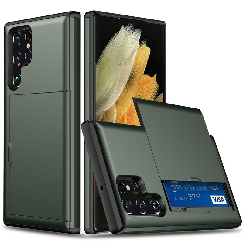 Phone Case for Samsung S25 Ultra S24 S22 S23 Note 20 Ultra Note 10 Plus S21 S20 FE A55 with Card Clip Double-layer Heavy-duty Protective Cover