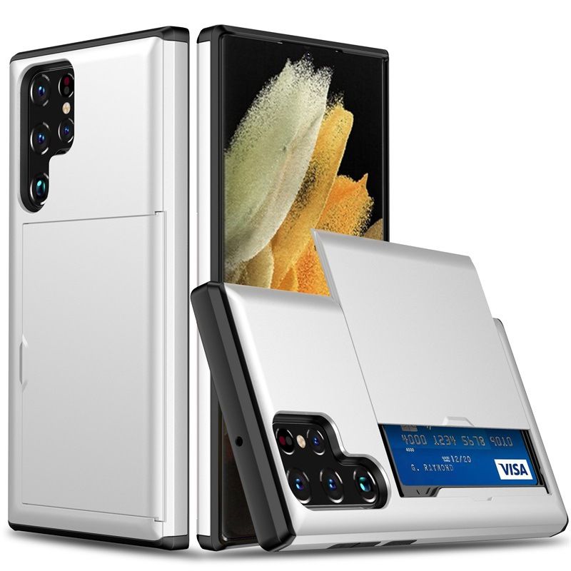 Phone Case for Samsung S25 Ultra S24 S22 S23 Note 20 Ultra Note 10 Plus S21 S20 FE A55 with Card Clip Double-layer Heavy-duty Protective Cover