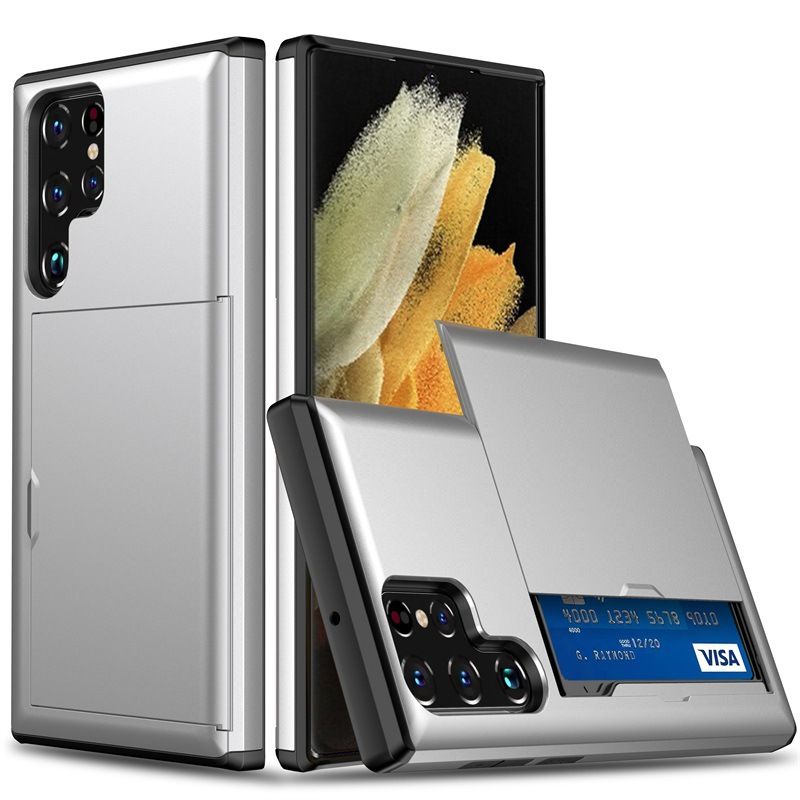 Phone Case for Samsung S25 Ultra S24 S22 S23 Note 20 Ultra Note 10 Plus S21 S20 FE A55 with Card Clip Double-layer Heavy-duty Protective Cover