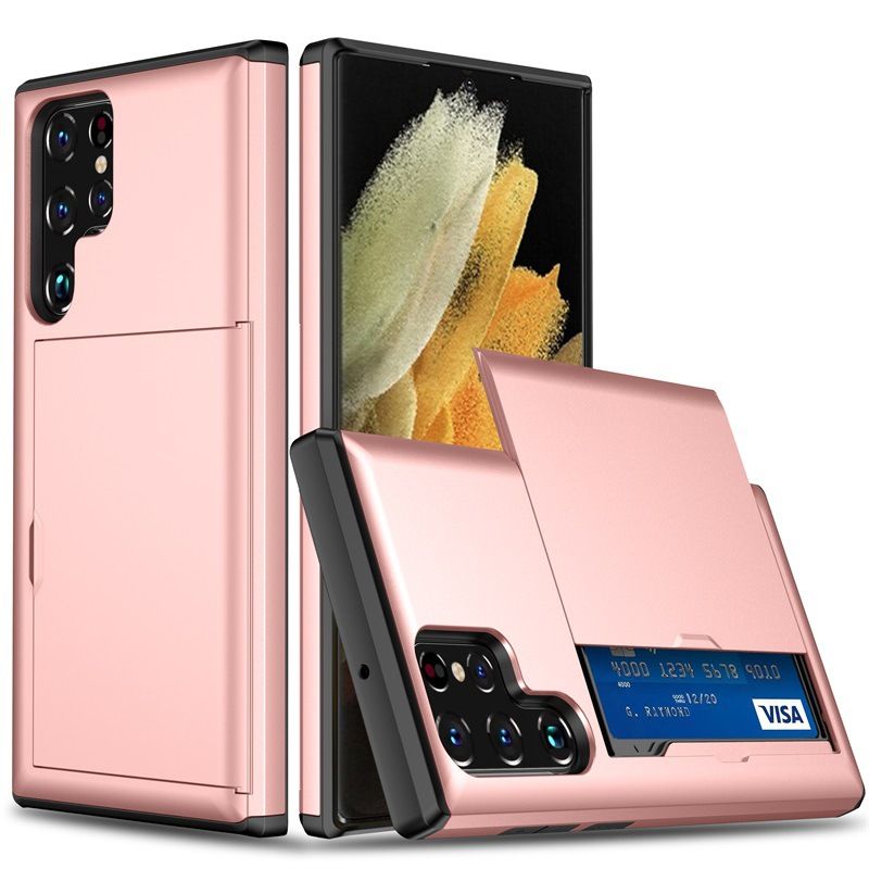 Phone Case for Samsung S25 Ultra S24 S22 S23 Note 20 Ultra Note 10 Plus S21 S20 FE A55 with Card Clip Double-layer Heavy-duty Protective Cover