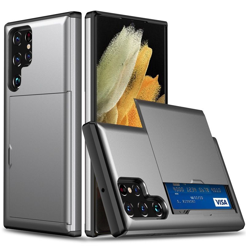 Phone Case for Samsung S25 Ultra S24 S22 S23 Note 20 Ultra Note 10 Plus S21 S20 FE A55 with Card Clip Double-layer Heavy-duty Protective Cover