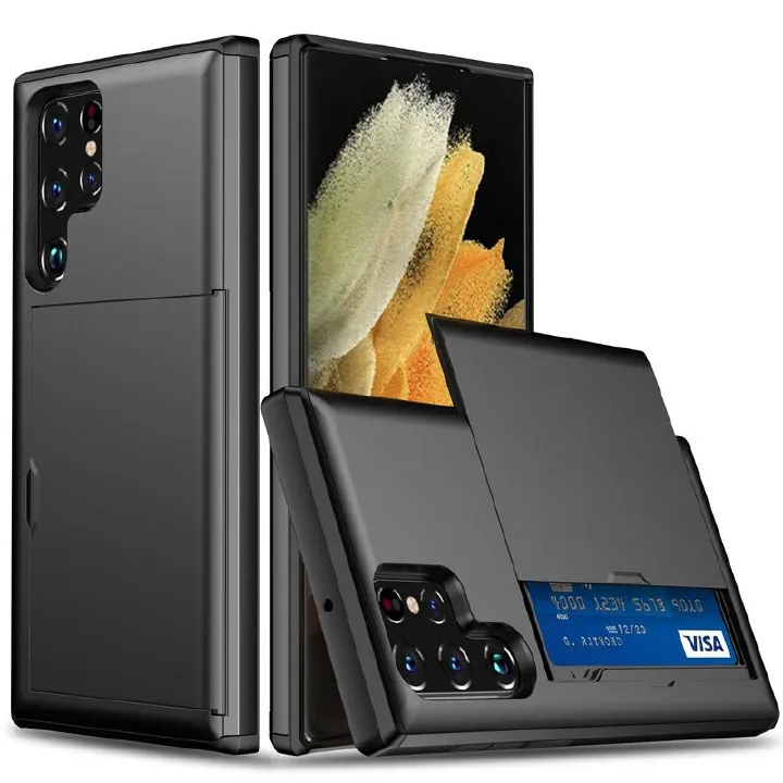 Phone Case for Samsung S25 Ultra S24 S22 S23 Note 20 Ultra Note 10 Plus S21 S20 FE A55 with Card Clip Double-layer Heavy-duty Protective Cover
